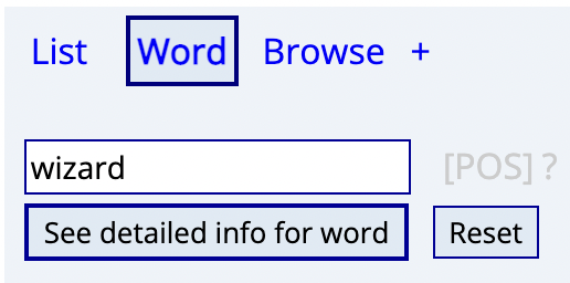 Search box where you can search for a word in a language corpus